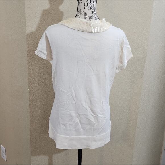 Cache Sequins cowl neck winter white soft short sleeve sweater size large - Picture 4 of 6
